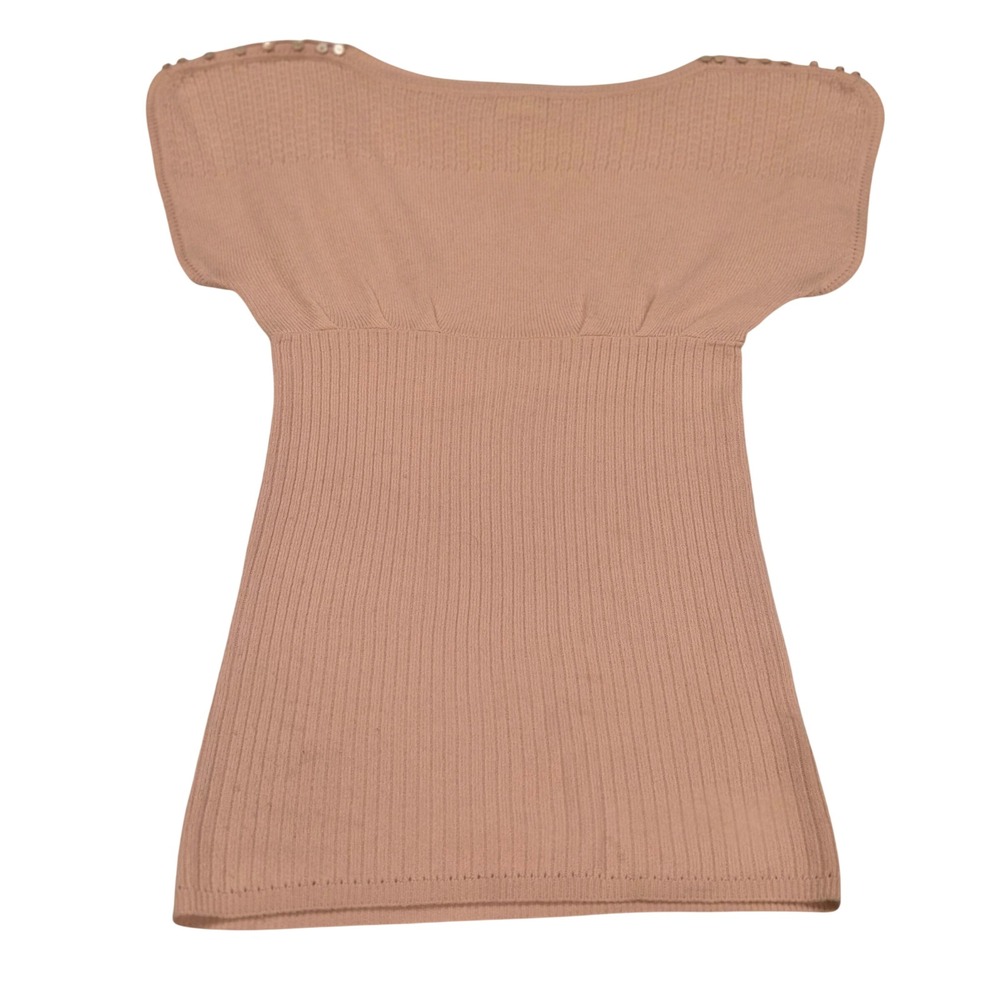 Tais Pink Knit Mini Dress Empire Waist Button Shoulder XS